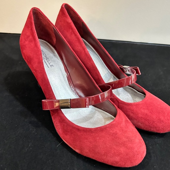 Pumps, High Heels, red Velvet/Suede, Size 10 - Picture 4 of 7